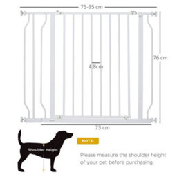 Pawhut Dog Gate Wide Stair Gate W/ Door Pressure Fit, 75-95W Cm, White - thumbnail 3