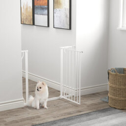 Pawhut Dog Gate Wide Stair Gate W/ Door Pressure Fit, 75-95W Cm, White - thumbnail 1