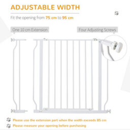 Pawhut Dog Gate Wide Stair Gate W/ Door Pressure Fit, 75-95W Cm, White - thumbnail 5