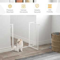Pawhut Dog Gate Wide Stair Gate W/ Door Pressure Fit, 75-95W Cm, White - thumbnail 6