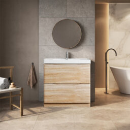 Plum&clay Eden Light Oak Floorstanding Vanity Unit With Resin Basin (W)900mm - thumbnail 2