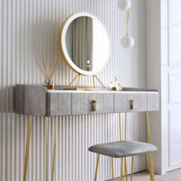 CARME Home Tokyo Glow Dove Grey Velvet Dressing Table With Led Touch Sensor Mirror - thumbnail 2
