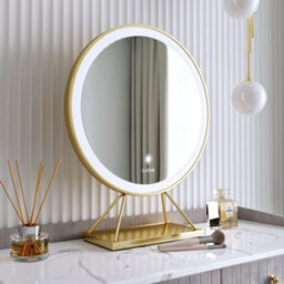 CARME Home Tokyo Glow Dove Grey Velvet Dressing Table With Led Touch Sensor Mirror - thumbnail 5