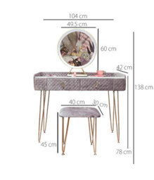 CARME Home Tokyo Glow Dove Grey Velvet Dressing Table With Led Touch Sensor Mirror - thumbnail 8