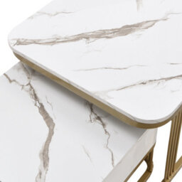 Abrihome Nestable High-Gloss Marble Coffee Table Set With Gold Accents & Drawer, 2-Piece - thumbnail 4