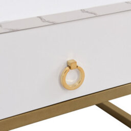 Abrihome Nestable High-Gloss Marble Coffee Table Set With Gold Accents & Drawer, 2-Piece - thumbnail 3