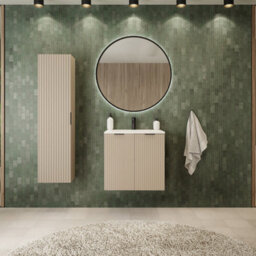 Heze Furniture Flow 2 Door Bathroom Vanity Cabinet With 2 Shelves And Basin 60Cm - Cashmere - thumbnail 1