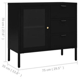 Vidaxl Sideboard Black 75X35X70 Cm Steel And Tempered Glass - thumbnail 3