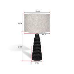 Solid Wood Table Lamp With Fabric Shade Brush Black Finish Ribbed Cone Base For Living Room Or Bedroom - thumbnail 6
