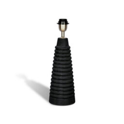 Solid Wood Table Lamp With Fabric Shade Brush Black Finish Ribbed Cone Base For Living Room Or Bedroom - thumbnail 2
