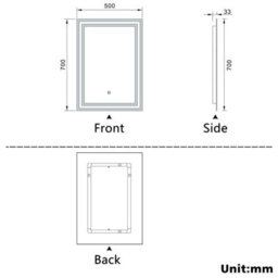 Probaty Bathrooms Illuminated Mirror 3 Colors Led With Anti-Fog,rectangular Backlit Touch Switch Vanity Wall Mirror 500X700mm - thumbnail 9