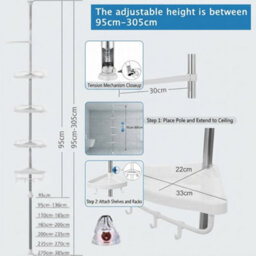 Title: 4 Tier Telescopic Bathroom Corner Shower Shelf Rack - thumbnail 2