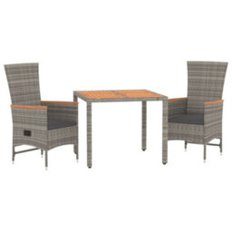 Walplus 3 Piece Garden Dining Set Grey Poly Rattan&solid Wood Acacia - thumbnail 3
