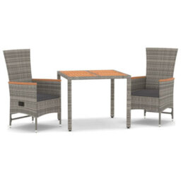 Walplus 3 Piece Garden Dining Set Grey Poly Rattan&solid Wood Acacia - thumbnail 2