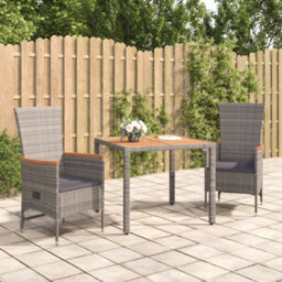 Walplus 3 Piece Garden Dining Set Grey Poly Rattan&solid Wood Acacia - thumbnail 1