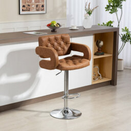 Wyld Haus Seluri Brown Faux Leather Adjustable Swivel Bar Stool H8 With Back And Arms - thumbnail 2