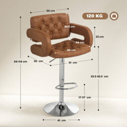 Wyld Haus Seluri Brown Faux Leather Adjustable Swivel Bar Stool H8 With Back And Arms - thumbnail 3