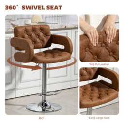Wyld Haus Seluri Brown Faux Leather Adjustable Swivel Bar Stool H8 With Back And Arms - thumbnail 5