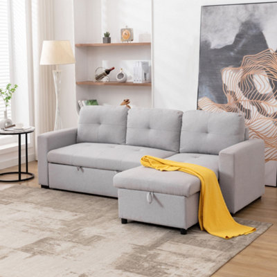 More4Homes Newport Fabric Corner Large 3 Seater Sofa Bed With Storage Left Or Right Side (Light Grey) - image 1