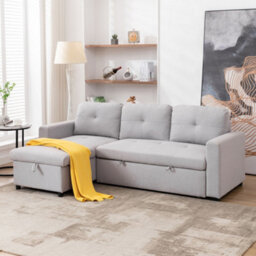 More4Homes Newport Fabric Corner Large 3 Seater Sofa Bed With Storage Left Or Right Side (Light Grey) - thumbnail 2