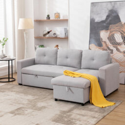 More4Homes Newport Fabric Corner Large 3 Seater Sofa Bed With Storage Left Or Right Side (Light Grey) - thumbnail 1