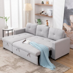More4Homes Newport Fabric Corner Large 3 Seater Sofa Bed With Storage Left Or Right Side (Light Grey) - thumbnail 8