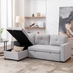 More4Homes Newport Fabric Corner Large 3 Seater Sofa Bed With Storage Left Or Right Side (Light Grey) - thumbnail 9
