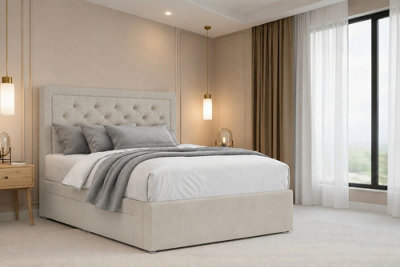 "Nexus Tuscany Cream Plush Divan Bed Base No Drawers With 26"" Strutted Headboard 3' Single" - image 1