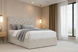 "Nexus Tuscany Cream Plush Divan Bed Base No Drawers With 26"" Strutted Headboard 3' Single"