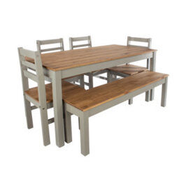 Core Products Corona Grey Rectangular Dining Table With 4 Grey Pine Chairs & 1 Grey Pine Double Bench H75.0Cm X W75.0Cm X L150.0Cm - thumbnail 2