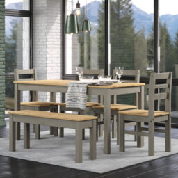 Core Products Corona Grey Rectangular Dining Table With 4 Grey Pine Chairs & 1 Grey Pine Double Bench H75.0Cm X W75.0Cm X L150.0Cm - thumbnail 1