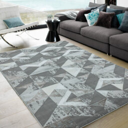 Silver Geometric Modern Easy To Clean Rug For Bed Room Living Room And Dining Room-200Cm X 290Cm