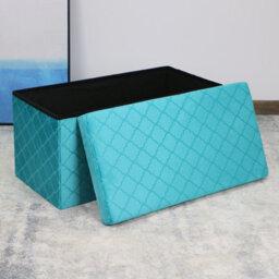 Foldable Velvet Lattice Trellis Storage Box Ottoman Cube 76Cmx38Cm For Bedroom, Living Room, Hallway - Teal - thumbnail 3