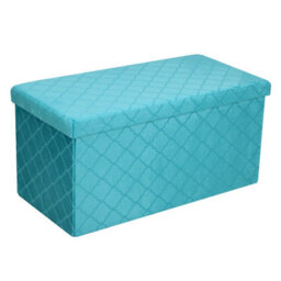 Foldable Velvet Lattice Trellis Storage Box Ottoman Cube 76Cmx38Cm For Bedroom, Living Room, Hallway - Teal - thumbnail 2