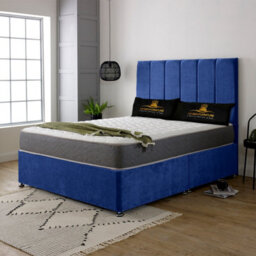 UKBEDFURNITURE Savannah Blue Plush  Divan Bed Base With 26 Inch Headboard - No Storage - thumbnail 2