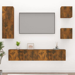 Berkfield 5 Piece Tv Cabinet Set Smoked Oak Engineered Wood - thumbnail 1