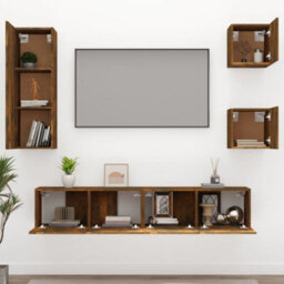 Berkfield 5 Piece Tv Cabinet Set Smoked Oak Engineered Wood - thumbnail 3