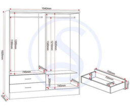 Seconique Nevada 4 Door 2 Drawer Mirrored Wardrobe Set 3D Grey 2 Man Del - thumbnail 4