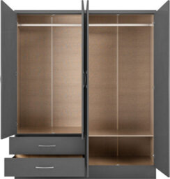 Seconique Nevada 4 Door 2 Drawer Mirrored Wardrobe Set 3D Grey 2 Man Del - thumbnail 3