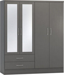 Seconique Nevada 4 Door 2 Drawer Mirrored Wardrobe Set 3D Grey 2 Man Del - thumbnail 2