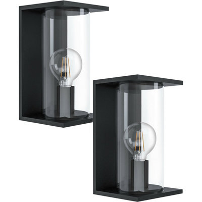 2 Pack Ip54 Outdoor Black Round Glass Lanterns - Modern 40W E27 Porch Lighting - image 1