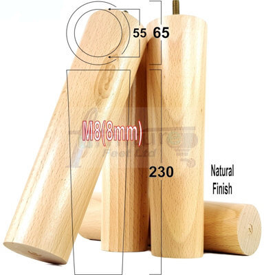 L&F Turned Wood Legs Natural 230mm High Set Of 4 Replacement Furniture Bun Feet Settee Chairs Sofas Footstools M8 Pkc148 - image 1
