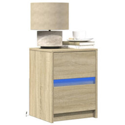 Berkfield Bedside Cabinets With Led Lights 2 Pcs Sonoma Oak Engineered Wood - thumbnail 1