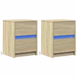 Berkfield Bedside Cabinets With Led Lights 2 Pcs Sonoma Oak Engineered Wood - thumbnail 3