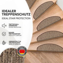 Floordirekt Alto Self Adhesive Edged Carpet Stair Tread Mat For Indoor Stairs Semicircular Brown 23.5 X 65 Cm - thumbnail 3