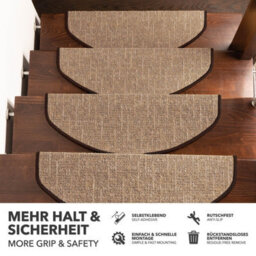 Floordirekt Alto Self Adhesive Edged Carpet Stair Tread Mat For Indoor Stairs Semicircular Brown 23.5 X 65 Cm - thumbnail 2