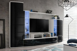 Arte Leave Entertainment Unit: Sleek Black Gloss & White Matt Tv Stand With Led - W2000mm X H1900mm X D500mm