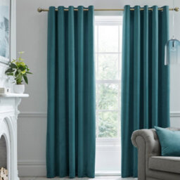 Laurence Llewelyn-Bowen Montrose Velvet Blackout-Coated Pair Of Teal Eyelet Curtains