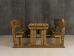 Arbor Garden Solutions Alders Wooden Picnic Bench And Table Set, Rounded Outdoor Dining Set With Backrest (7Ft, Rustic Brown) - thumbnail 4