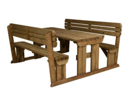 Arbor Garden Solutions Alders Wooden Picnic Bench And Table Set, Rounded Outdoor Dining Set With Backrest (7Ft, Rustic Brown) - thumbnail 1